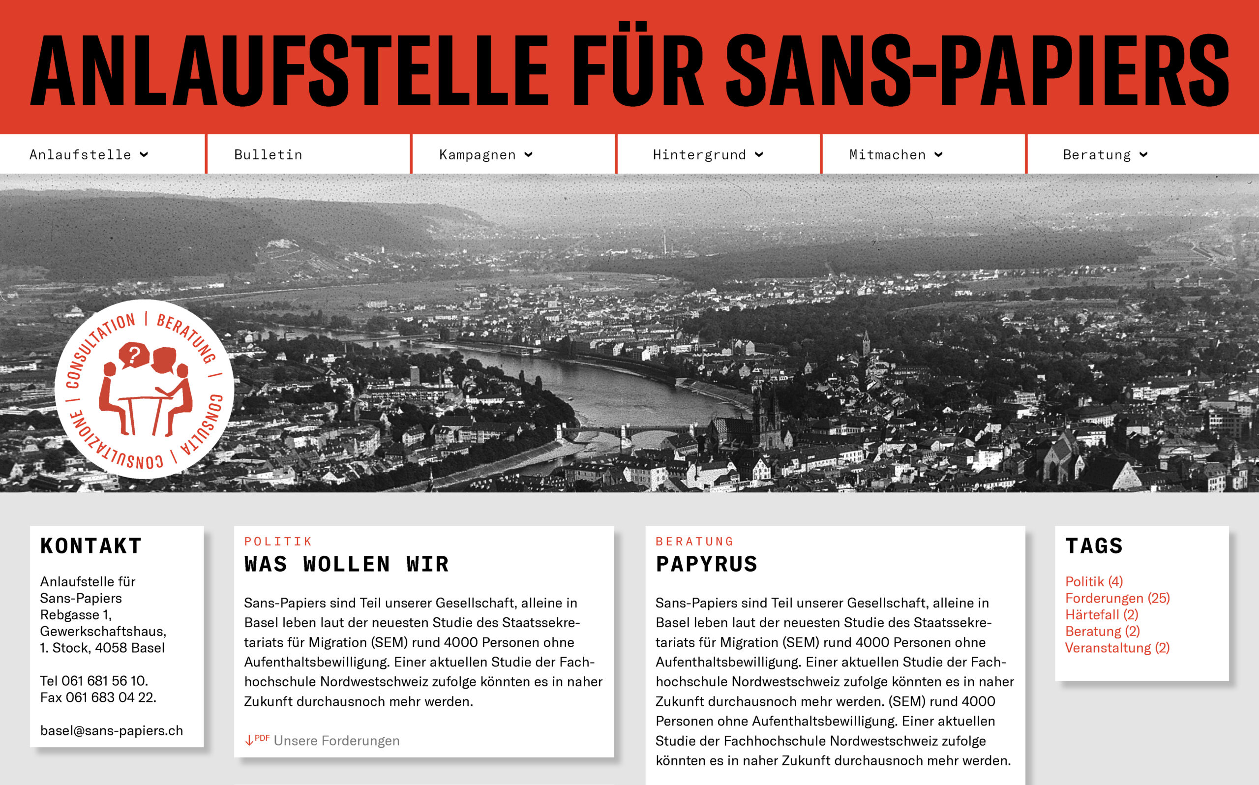 Captns Konzept und Gestaltung: Webseite Anlaufstelle für Sans-Papiers Basel