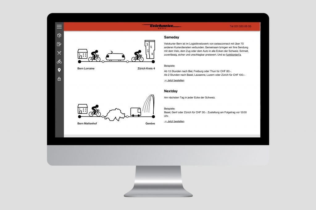 Webseite Velokurier Bern Tarifrechner Sendung - Captns Konzept und Gestaltung