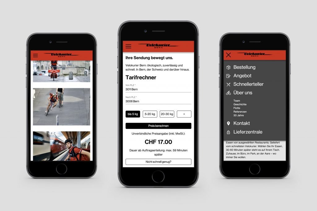 Webseite Velokurier Mobile - Captns Konzept und Gestaltung