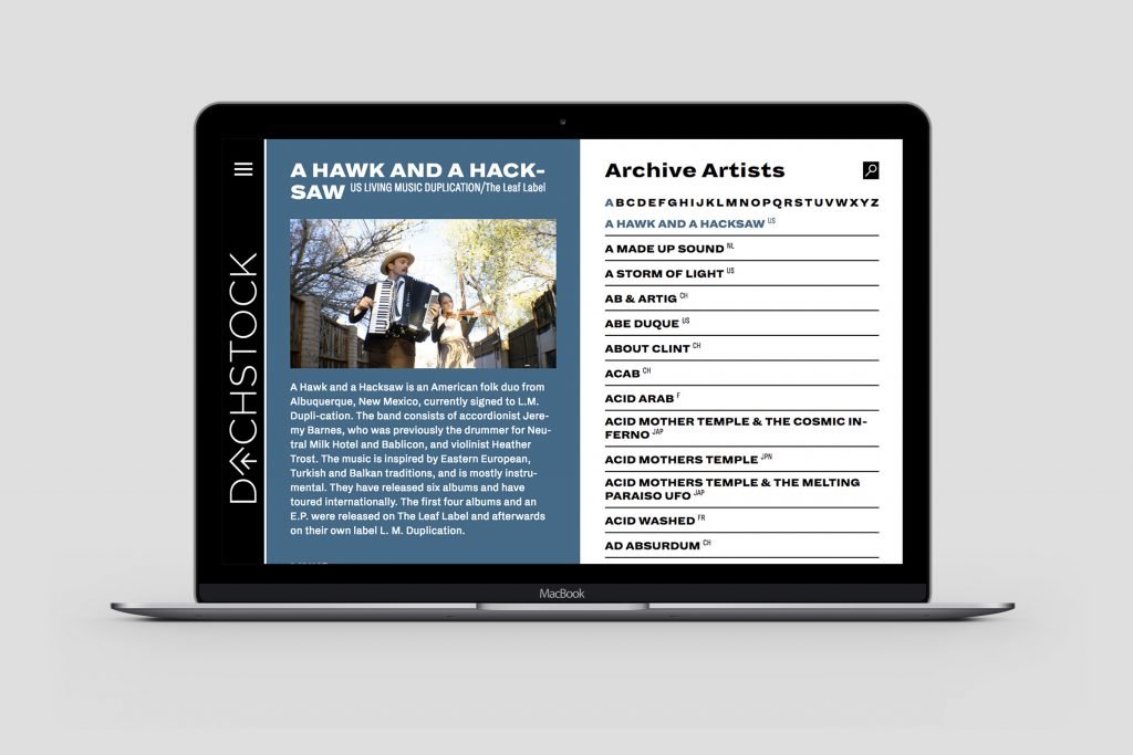 Webseite Dachstock Archiv der Auftritte - Captns Konzept und Gestaltung