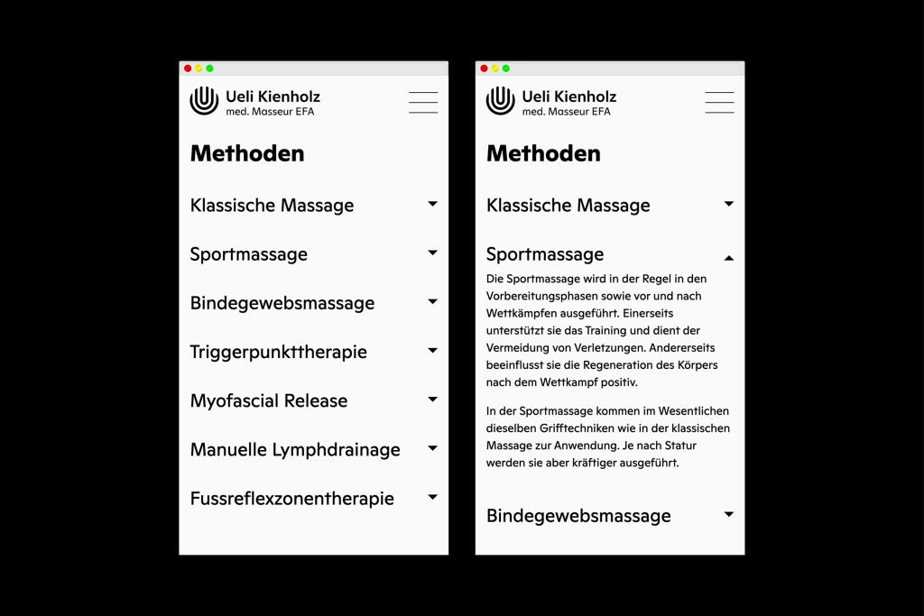 captns - visueller auftritt massagepraxis Ueli Kienholz - mobile responsive darstellung