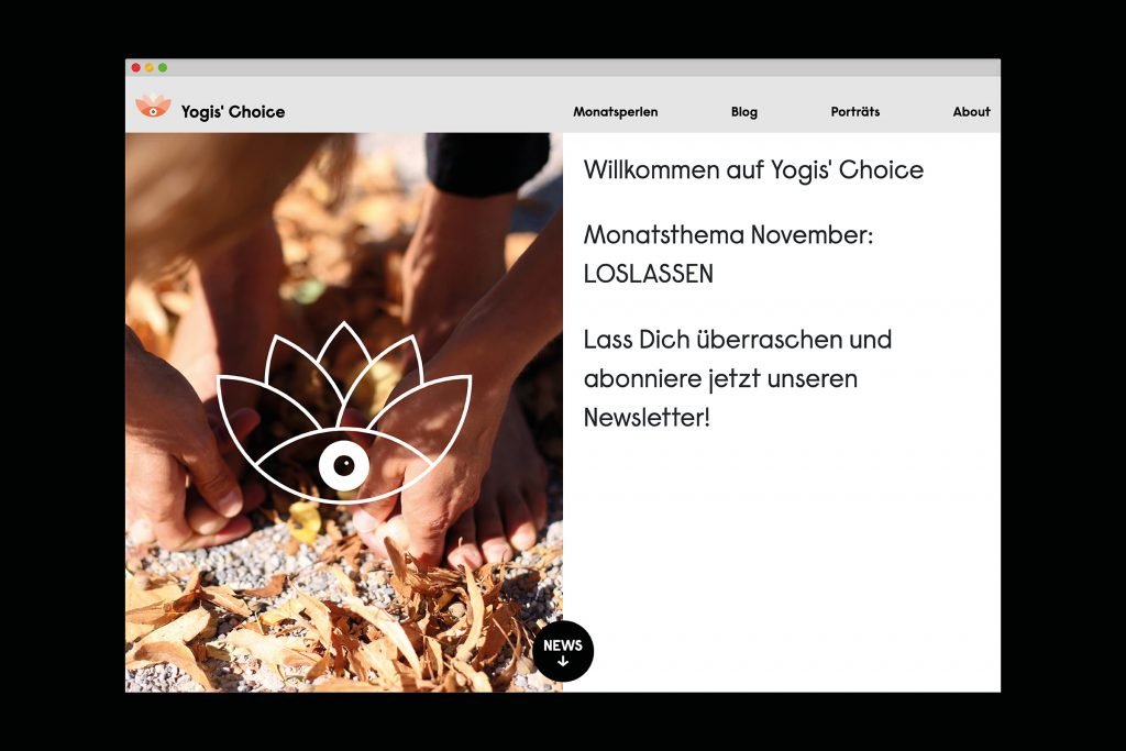 Yogice Choice Logo auf Startseite der Webseite