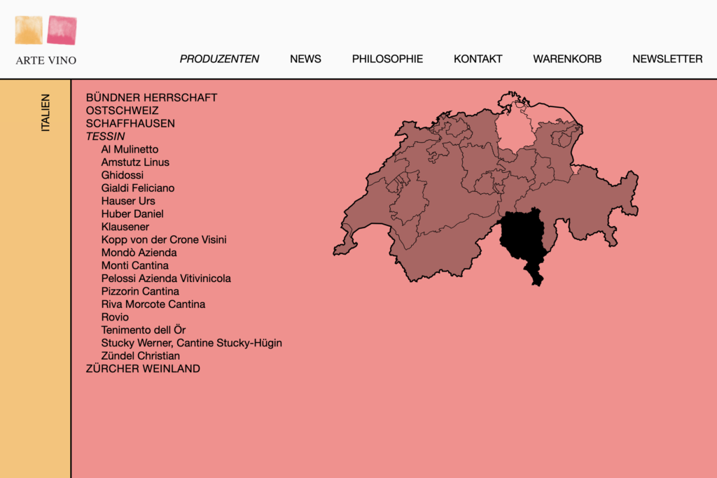 Captns Konzept und Gestaltung Redesign Weinhandlung Arte Vino: Webseite Struktur