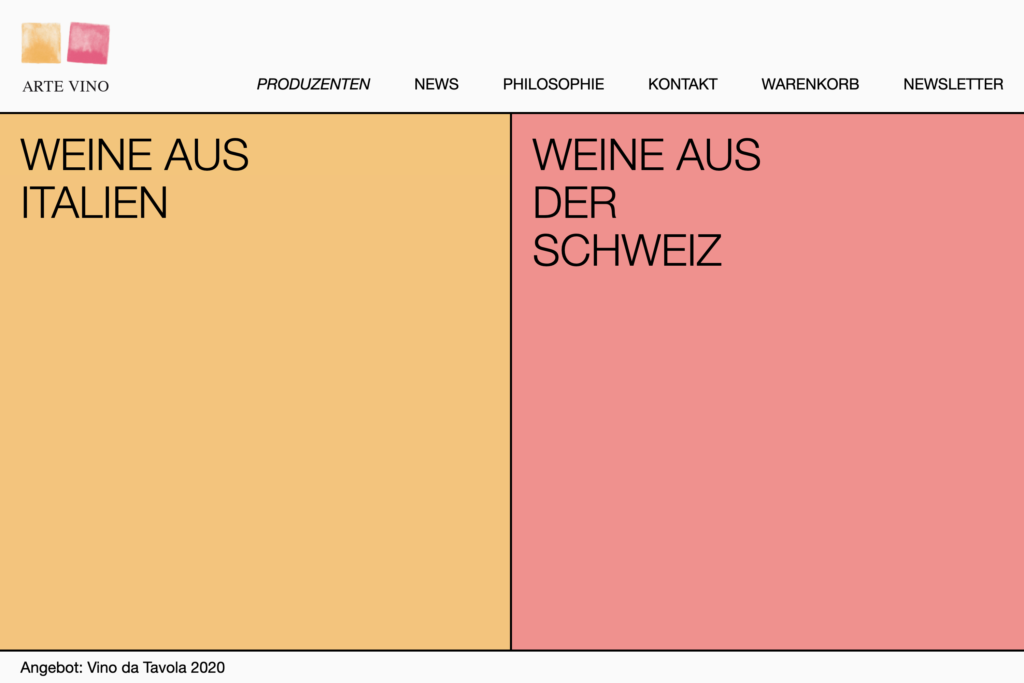 Captns Konzept und Gestaltung Redesign Weinhandlung Arte Vino: Startseite Webseite