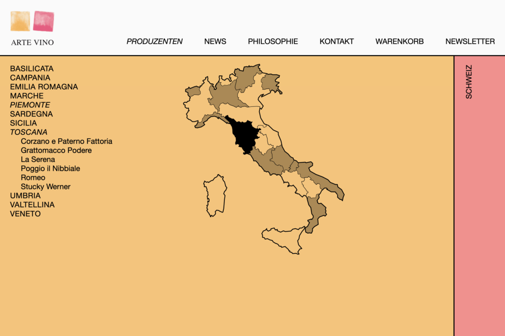 Captns Konzept und Gestaltung Redesign Weinhandlung Arte Vino: Webseite Struktur