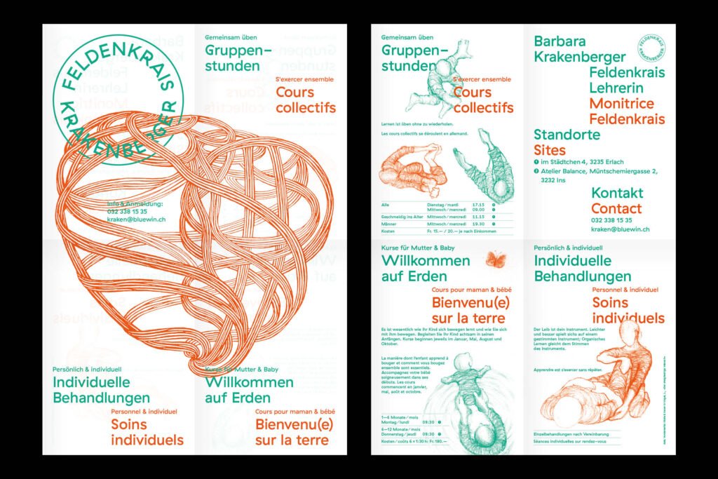 Captns – Identität Feldenkrais Kurse von Barbara Krakenberger – Faltplakat und Faltflyer