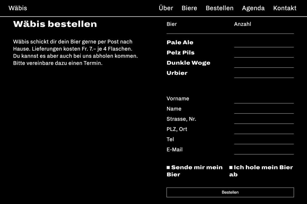 Captns – Wäbis Bier – Webseite Bestellformular