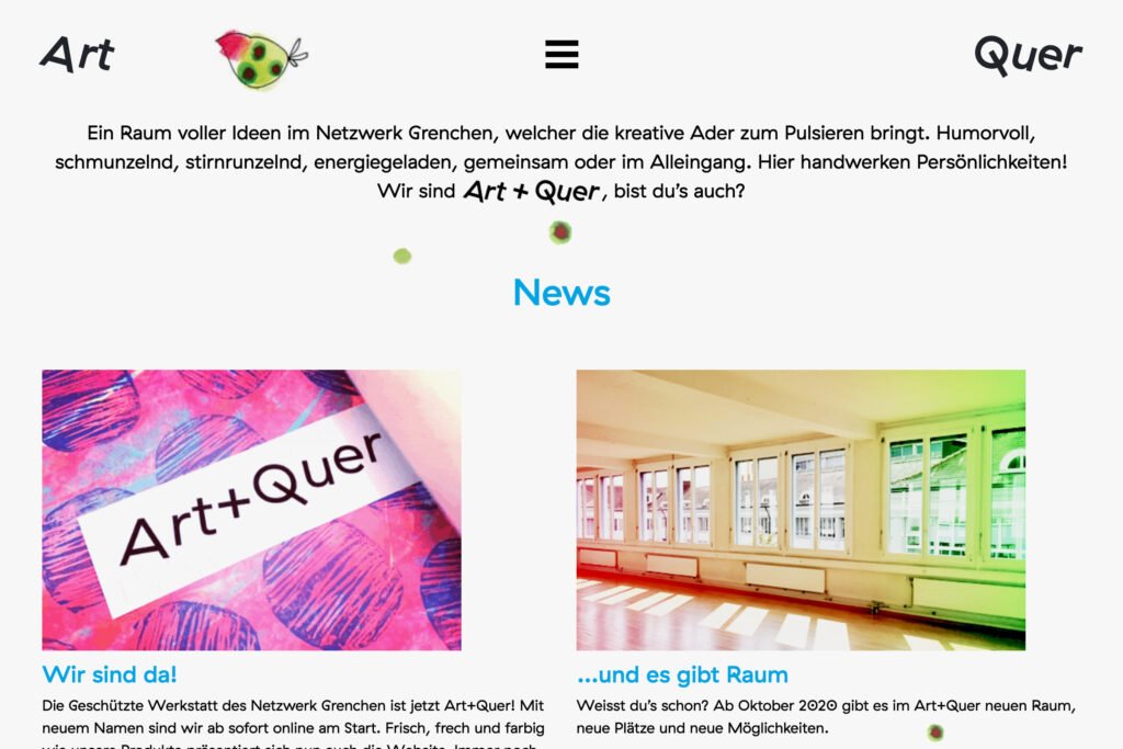 Visuelle Identität geschützte Werkstatt Art+Quer - Website News - Redesign Captns