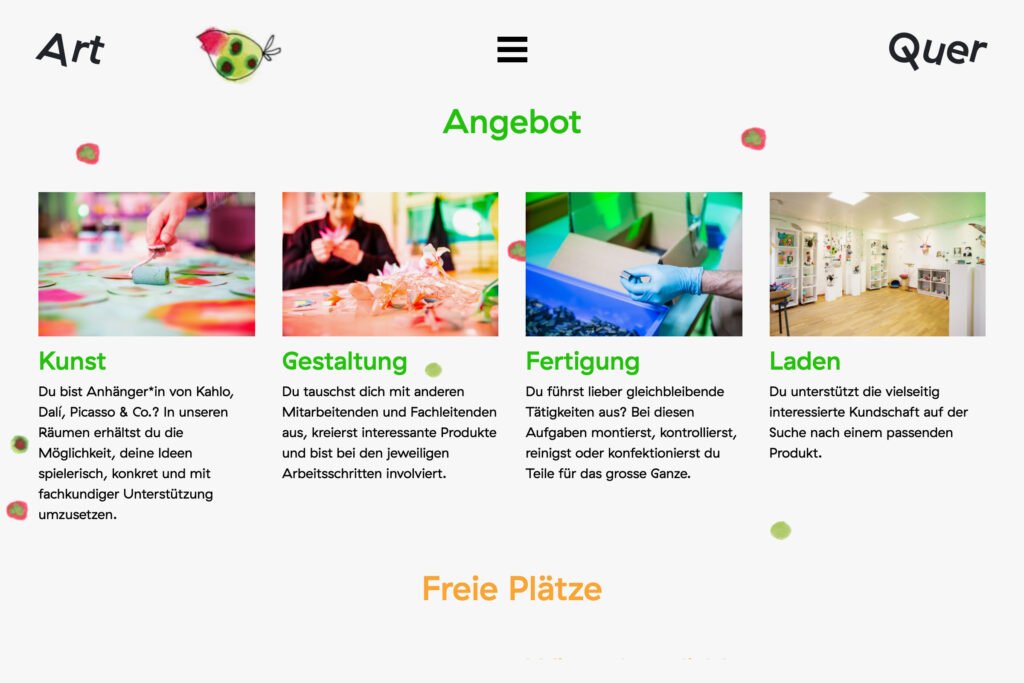 Visuelle Identität geschützte Werkstatt Art+Quer - Website Angebot - Redesign Captns