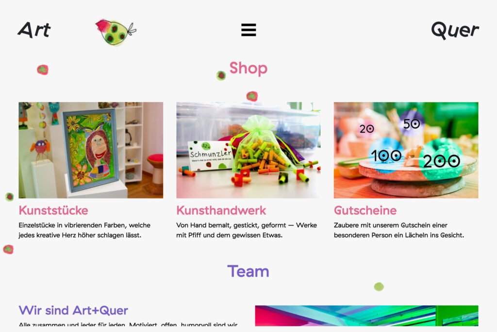 Visuelle Identität geschützte Werkstatt Art+Quer - Website Shop - Redesign Captns