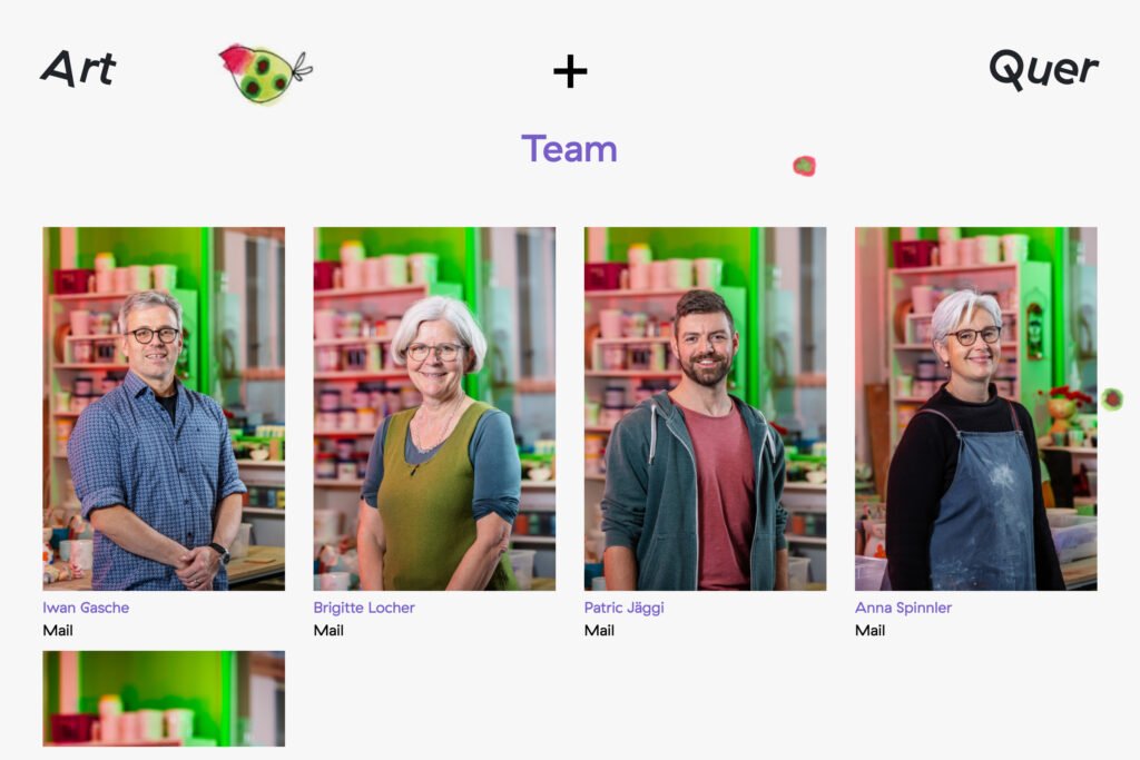 Visuelle Identität geschützte Werkstatt Art+Quer - Website Team - Redesign Captns