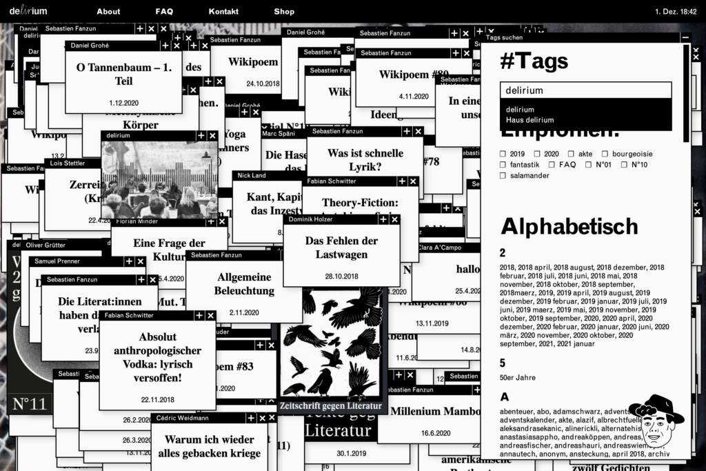 Captns Konzept und Gestaltung – delirium Zeitschrift gegen Literatur Webseite