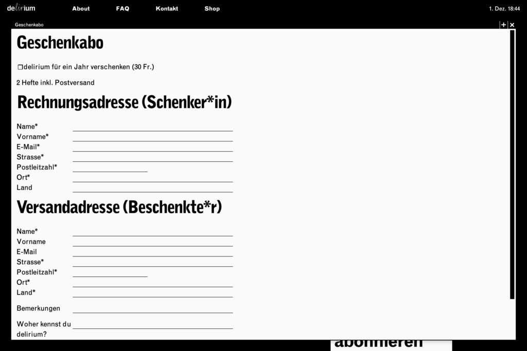 Captns Konzept und Gestaltung – delirium Zeitschrift gegen Literatur Webseite