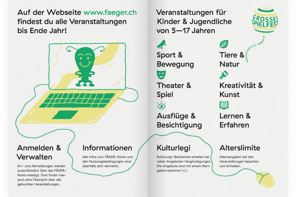 Captns Konzept und Gestaltung: Fäger Berner Ferien- und Freizeitaktion Veranstaltungsprogramm Faltplakat