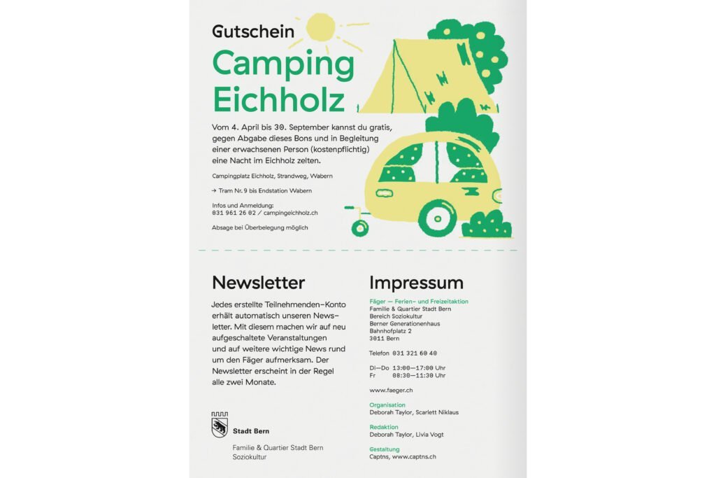 Captns Konzept und Gestaltung: Fäger Berner Ferien- und Freizeitaktion Veranstaltungsprogramm Faltplakat