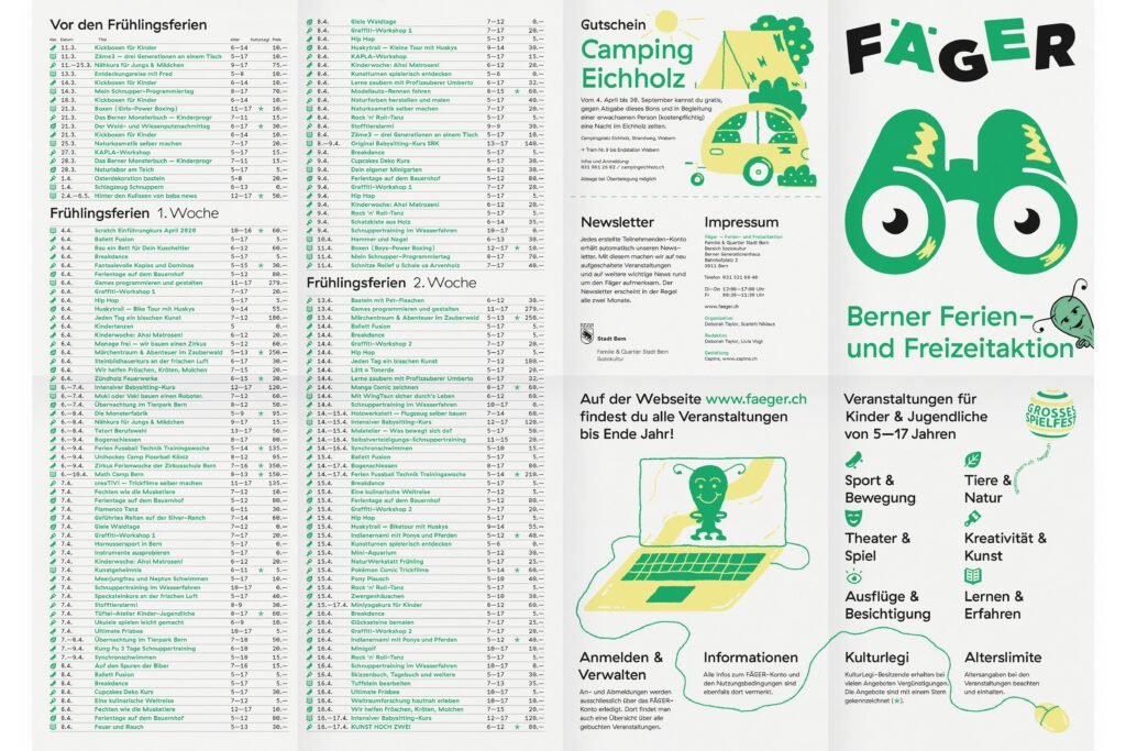 Captns Konzept und Gestaltung: Fäger Berner Ferien- und Freizeitaktion Veranstaltungsprogramm Faltplakat