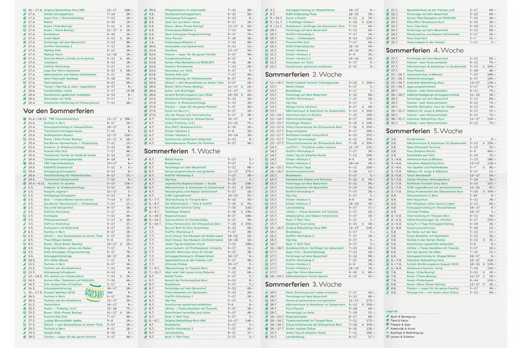 Captns Konzept und Gestaltung: Fäger Berner Ferien- und Freizeitaktion Veranstaltungsprogramm Faltplakat