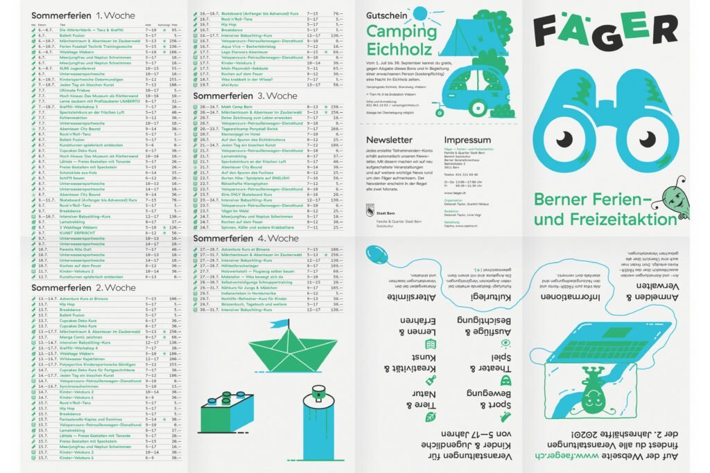 Captns Konzept und Gestaltung: Fäger Berner Ferien- und Freizeitaktion Veranstaltungsprogramm Faltplakat