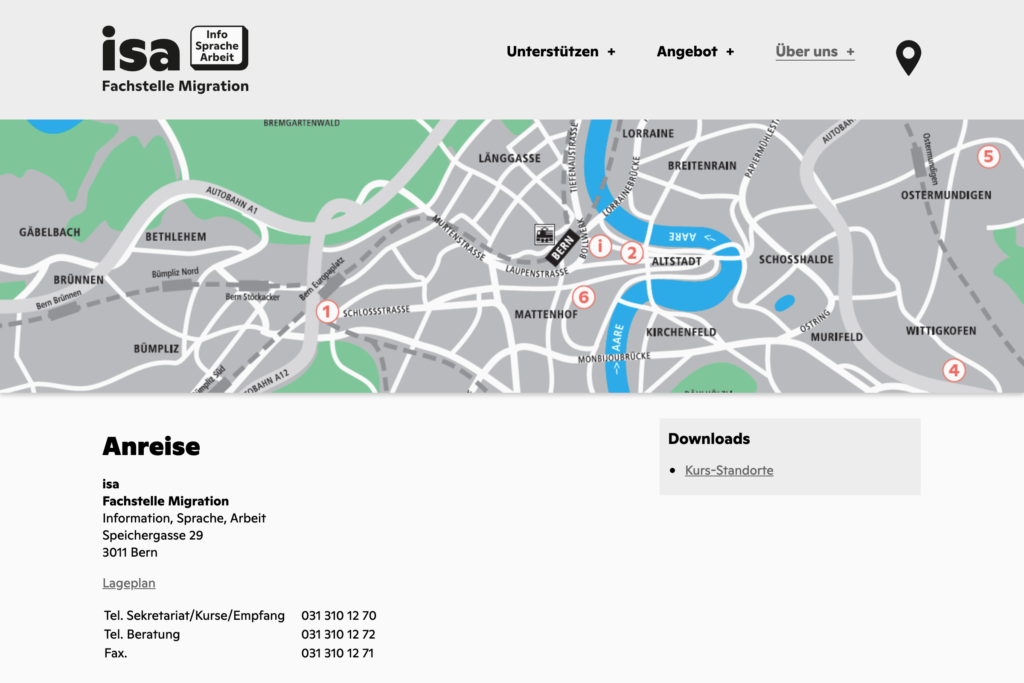 Captns Konzept und Gestaltung – Redesign Fachstelle Migration «isa»: Webseite Kontakt