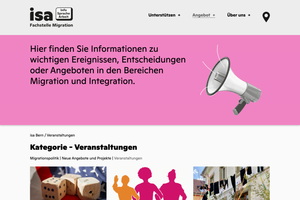 Captns Konzept und Gestaltung – Redesign Fachstelle Migration «isa»: Webseite Veranstaltungen