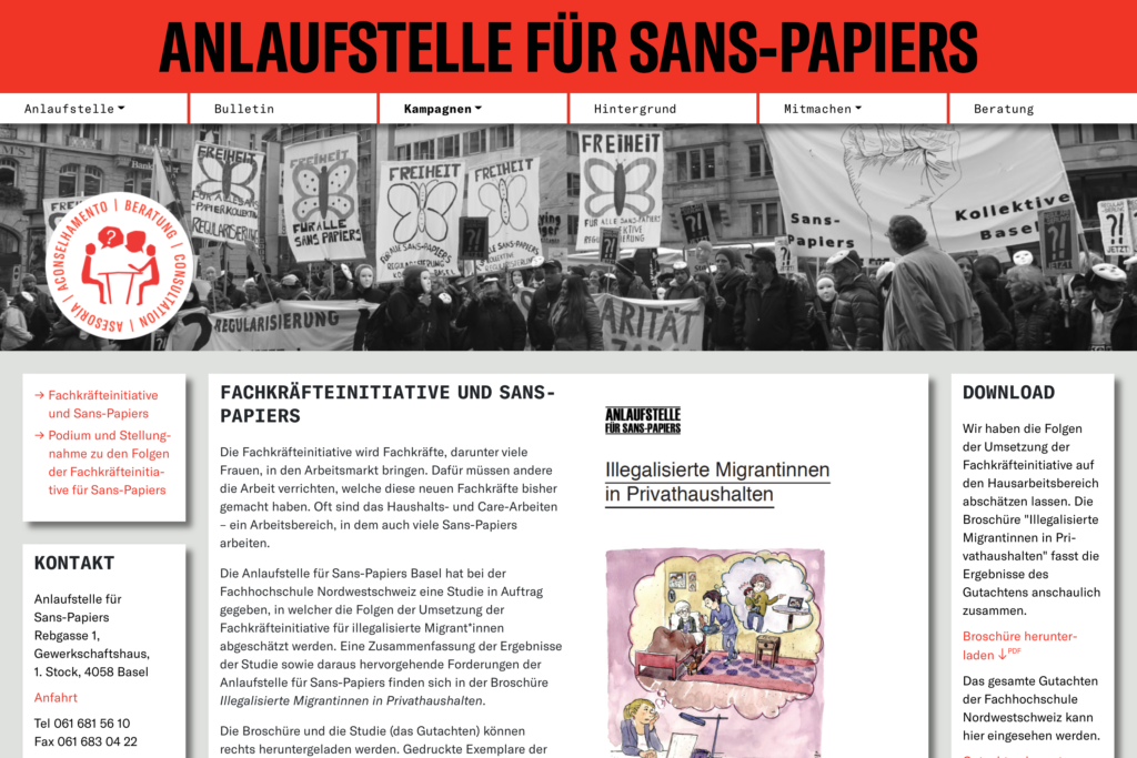 Captns Konzept und Gestaltung: Webseite Anlaufstelle für Sans-Papiers Basel