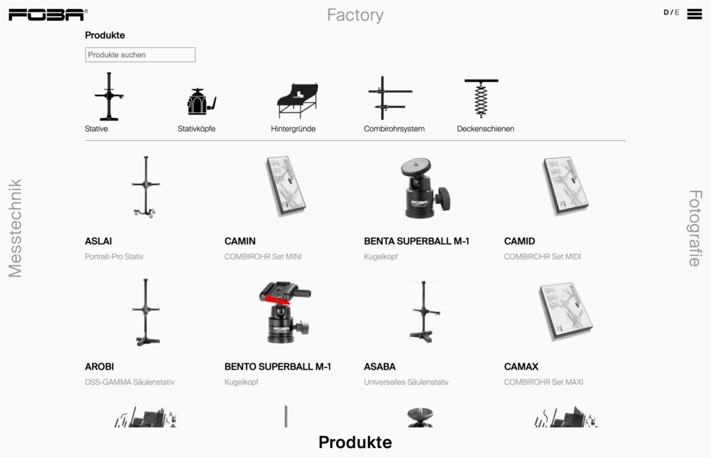 Captns Konzept und Gestaltung: Redesign Foba AG: Webseite Produkte