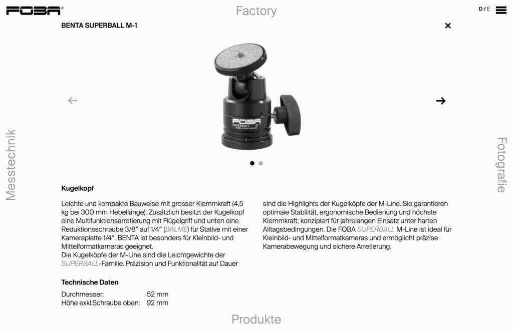 Captns Konzept und Gestaltung: Redesign Foba AG: Webseite Produkt