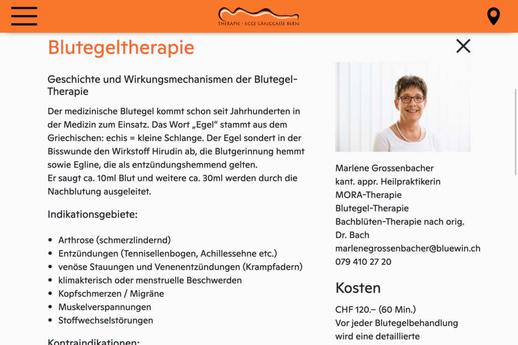 Captns Webseite Praxis Therapie-Egge Blutegeltherapie